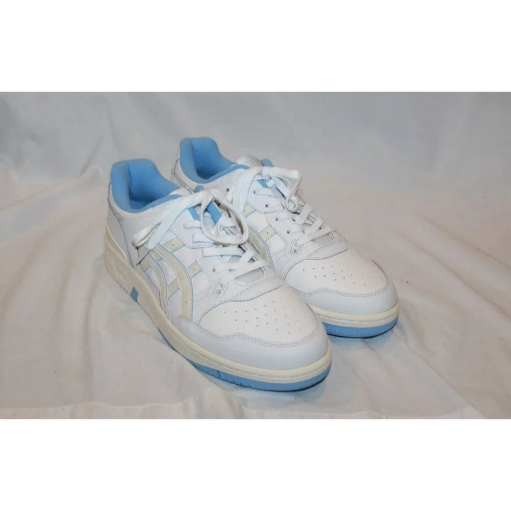 ASICS EX89 Men's Athletic Leather Sneakers White Blue Classic Sneakers NEW 10